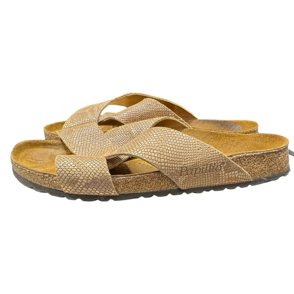 Papillio by Birkenstock Lana Rose Gold Snakeskin Wedge Sandals Womens 40 beach